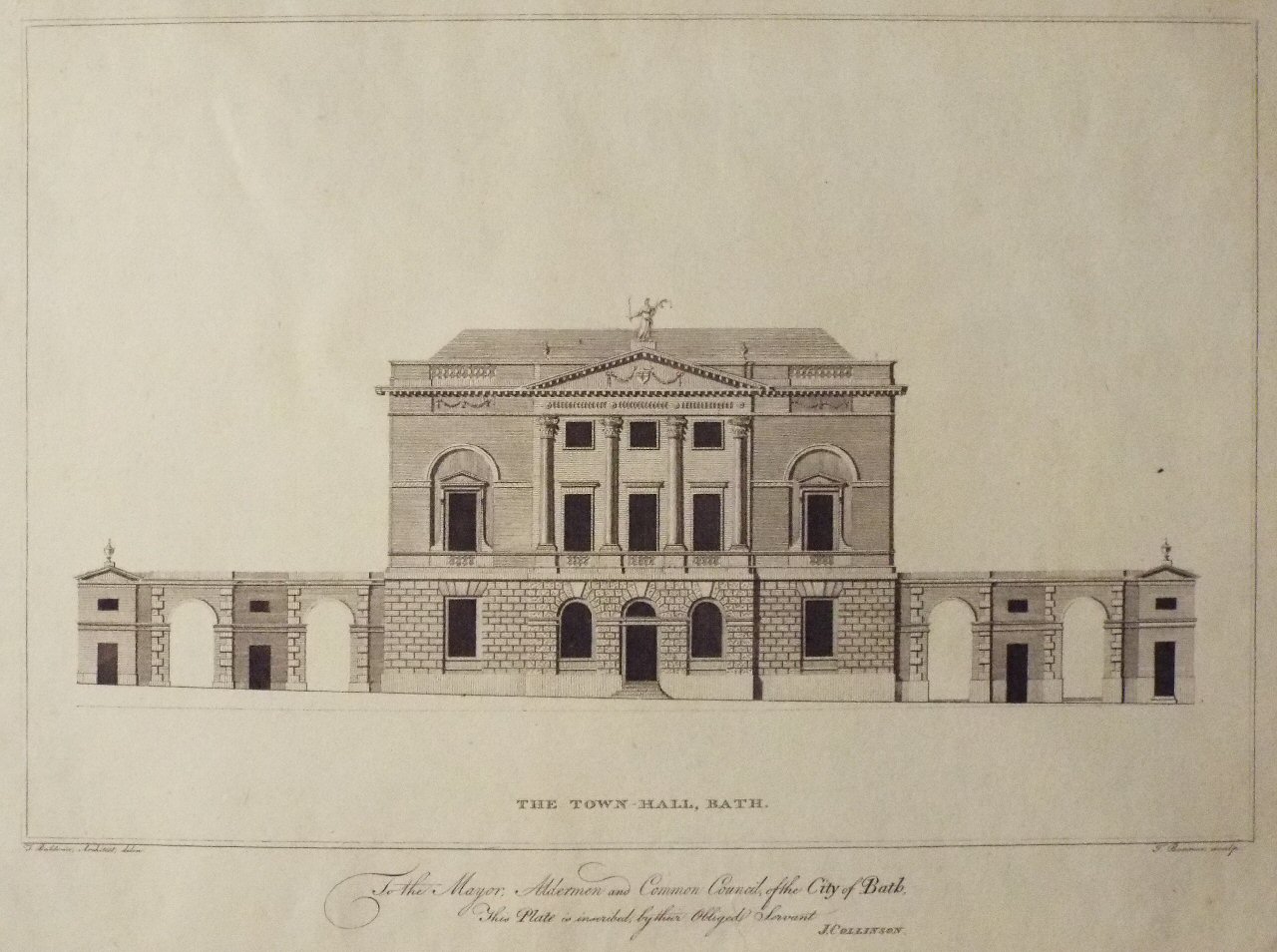 Print - The Town-Hall, Bath. To the Mayor, Aldermen and Common Council, of the City of Bath, this Plate is inscribed by their Obliged Servant J. Collinson. - Bonnor